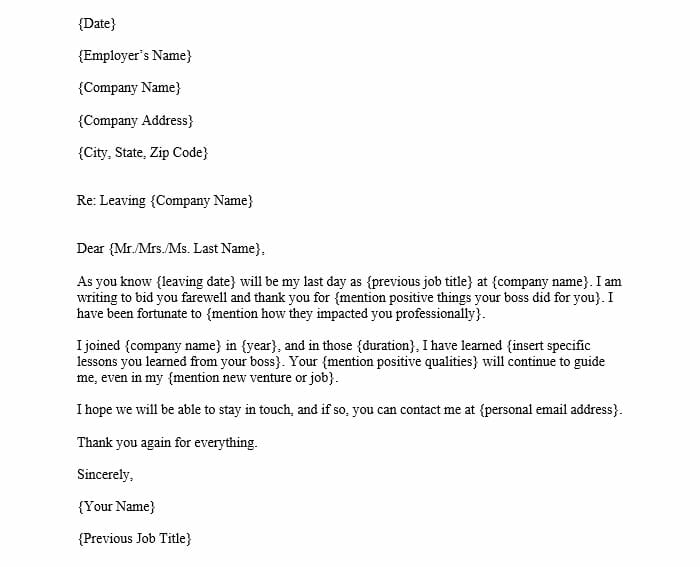 Farewell Letter Saying Goodbye to Your Boss (Word Template)