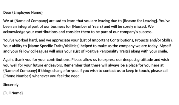 Farewell letter to employee who is leaving company (Word Template)