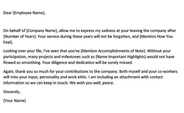 Farewell letter to employee who is retiring 