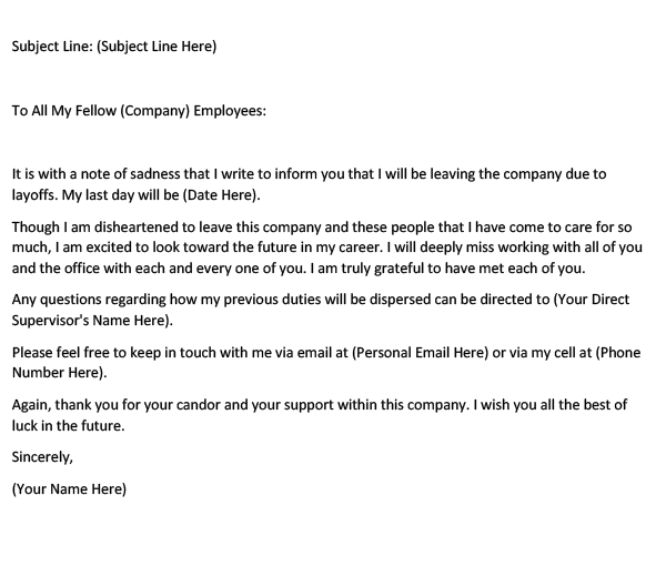 Goodbye E-mail to Co-workers After Being Laid Off