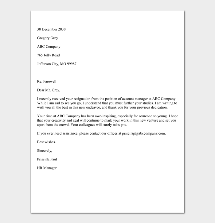 Sample Farewell Letter to Employee Who Is Leaving