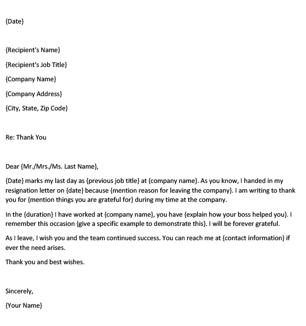 ThankYou Letter to a Boss After Your Resignation (with