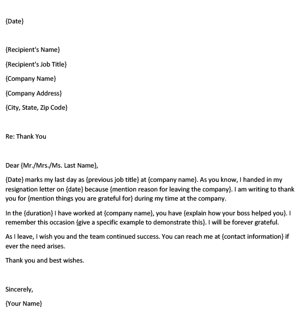 Thank-You Letter to a Boss After Your Resignation (with Template)