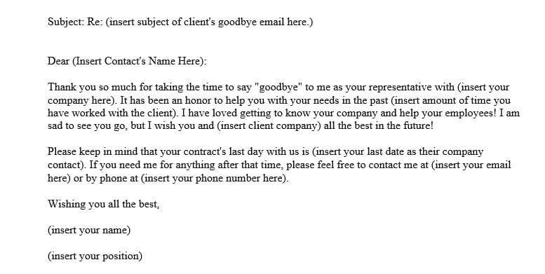 Reply to Goodbye E-mail Message from Client